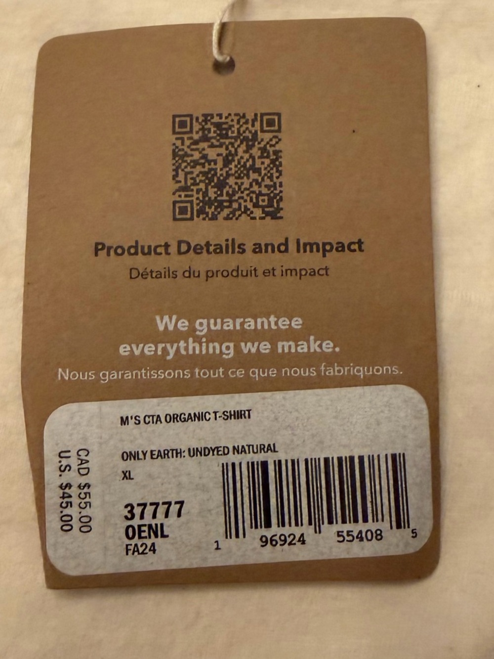 PATAGONIA men’s CTA Organic T-Shirt - ONLY EARTH UNDYED NATURAL - Picture 12 of 12